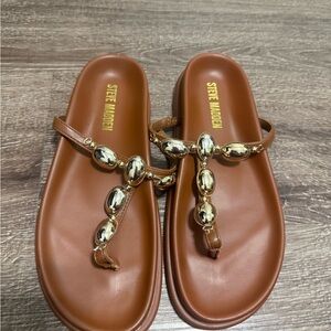Steve Madden Tan Sandals with Gold Embellishments